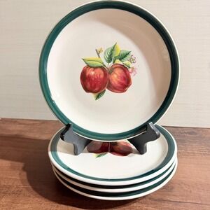 4 VTG Apple Salad Plates 7" Country Farmhouse Stoneware China Pearl Casuals